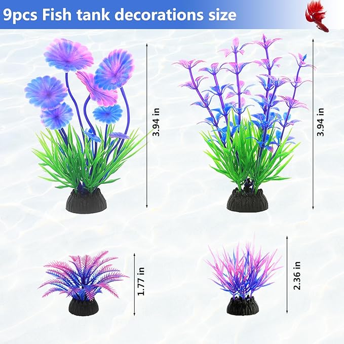 9Pcs Tank Accessories for Beta Fish, Medium & Small Decorations, Goldfish Tank Decor