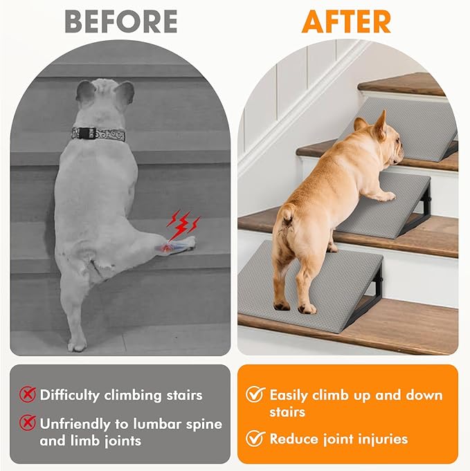 3 PCS Dog Ramps for Staircase - LitaiL Pet Stairs for Staircase with Anti-Slip Bottom Suitable for Small Dogs, 3 Packs Extra Wide Metal Frame Dog Ramp for Injured and Older Pets (Grey)