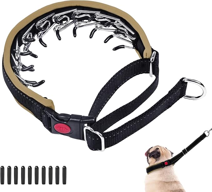 M Khaki Martingale Collar for Dogs, Heavy Duty Nylon No Pull Adjustable Anti Pull Reflective Slip Collar for Large Medium Small Dogs