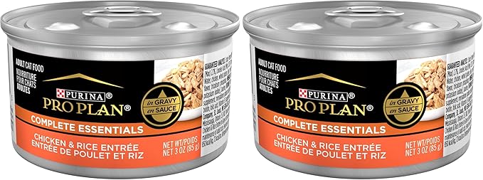 Purina Pro Plan High Protein Cat Food Complete Essentials Wet Gravy,Chicken and Rice Entree - 3 oz. Pull-Top Cans,(Pack of 48)