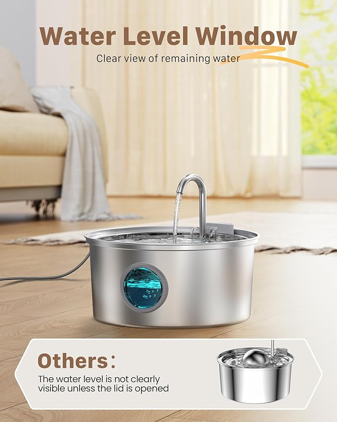 Cat Fountains for Drinking Stainless Steel: 108oz/3.2L Cat Water Fountain Led Light - Running Pet Water Fountain Filtered - GIOTOHUN Faucet Like Pet Water Fountains for Cats Indoor with 9 Filters