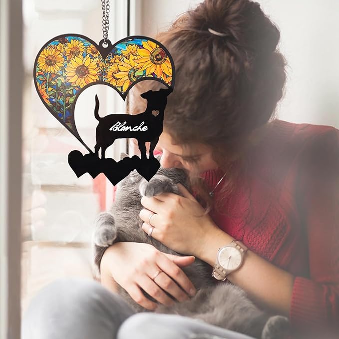 Dog Memorial Hanging, Lost Dog Sympathy Gift, Pet Loss Plastic Suncatcher, Memory Ornaments Gift for Dog Lovers (Flower Dog)