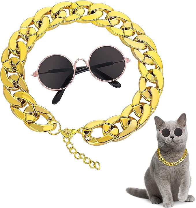 Cat Sunglasses Gold Chain Costume Decorations UV Protection Classic Retro Puppy Retro Sunglasses Faux Photo Props