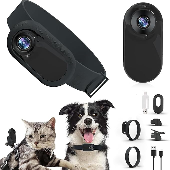 Dpofirs Pet Collar Camera, Cat Collar Camera with 0.96 Inch LCD Screen, Smart 360 Dog Camera, 170 Degree Wide Angle Pet Sport Action Camera for Video Records Indoor Outdoor