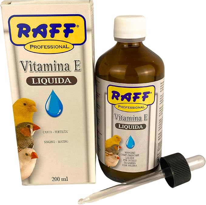 Raff Liquid Vitamin-E Supplement for Birds, Sunflower Oils and Fats, Raw Soy Lecithin, Vitamin for Birds, Accessories for Pigeons, Food for Canary, Fertility for Birds, Finch, breeding Bird.200ml