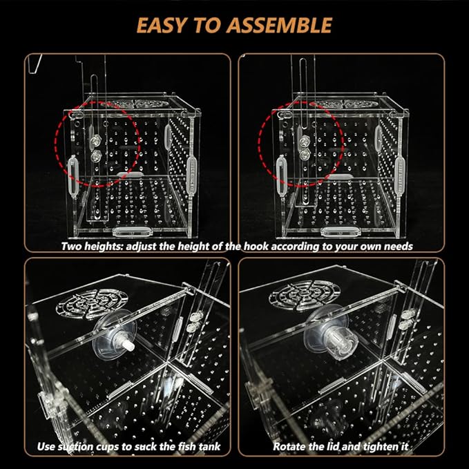 GKPONSX Acrylic Fish Breeding Box, Transparent Fish Isolation Box Hatchery Incubator with Suction Cups for Aquarium Fish Tank Guppy Shrimp Clownfish African Cichlids (6 * 4 * 4inch)