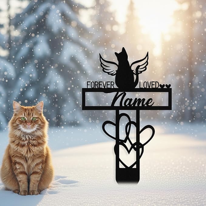 Custom Cat Grave Marker Outdoor, Personalized Metal Cat Memorial Grave Stake with Name and Date, Outdoor Waterrproof Cats Memorial Plaque