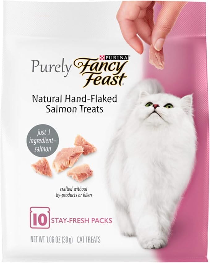 Purina Fancy Feast Natural Cat Treats, Purely Natural Hand-Flaked Salmon - (Pack of 5) 10 ct. Pouches