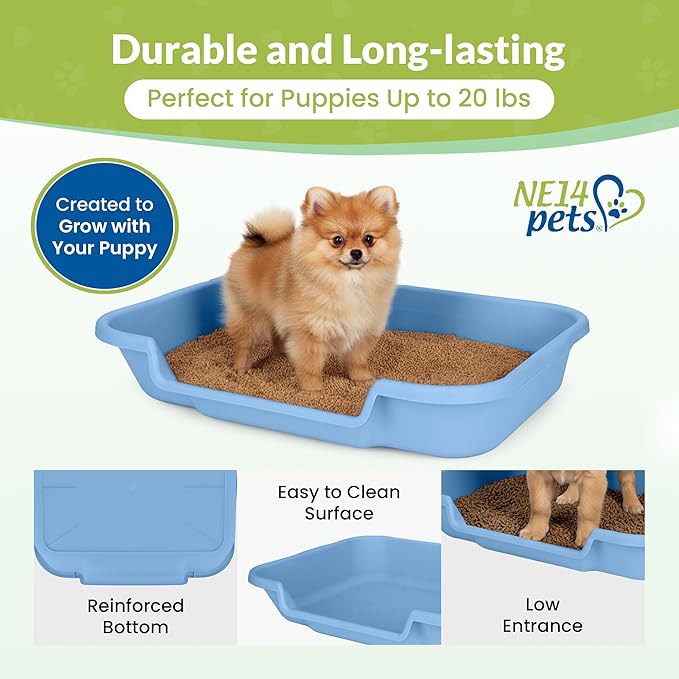 Dog Litter Box, Blue Color, Large Size, Durable & Pet Safe Puppy Litter Box, Indoor Open Top Entry Dog Litter Pan, Comfortable for Dogs, Great for Dogs up to 20 lbs (2 Pack)