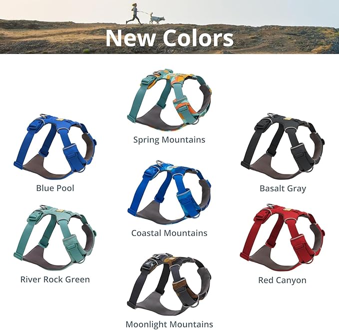Ruffwear, Front Range Dog Harness, Reflective Soft Padded Everyday Harness with Dual Leash Clips, Adjustable and Lightweight Fit for Training or Walking for All Dogs, Blue Pool, Medium