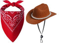 Pet Cowboy Costume Accessories Halloween Costumes for Small Pet Dogs Cat Cowboy Hat for Dogs and Bandana Scarf Halloween Party Western Cosplay Accessories (Brown, Small)