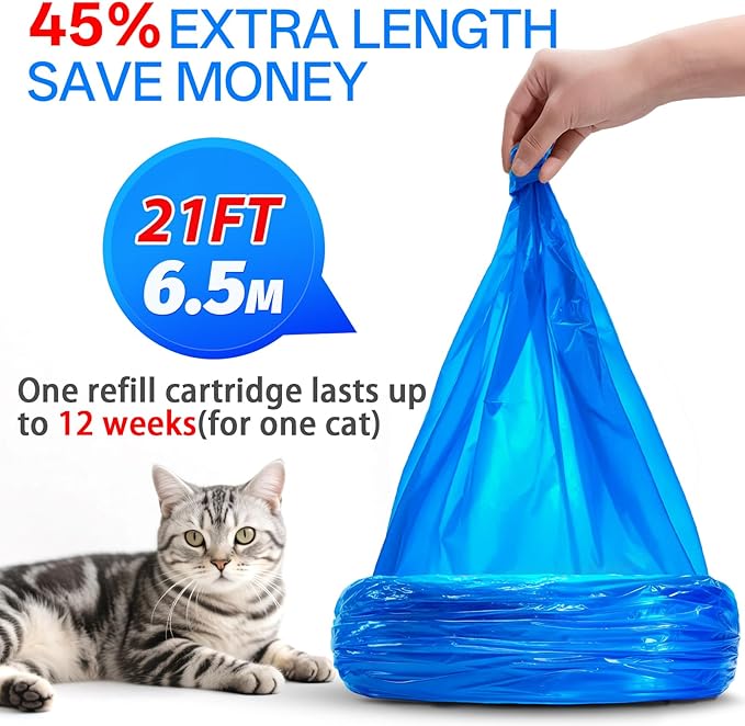 Cat Litter Refill Bags Compatible with Litter Genie XL+/Plus/Standard/Style/Desgin Pail, 10 Pack Extra 45% Length, 30 Months Use Time,Super Odor Control (Cartridge NOT Included)