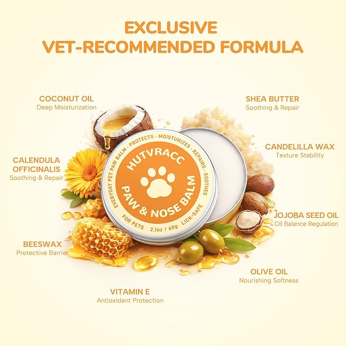 Lick-Safe Dog Paw & Nose Balm | 2.1 oz All Natural Wax with Coconut Oil & Shea Butter | Winter Snow, Road Salt & Hot Pavement Protector | Moisturizer & Soother for Dry, Cracked Pads & Snouts