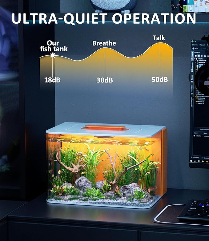 Betta Fish Tank Kit 2.5 Gallon Aquarium with Heater, Hidden Filtration, Light, Lid, Small Acrylic Tank for Beta, Shrimp, Guppy