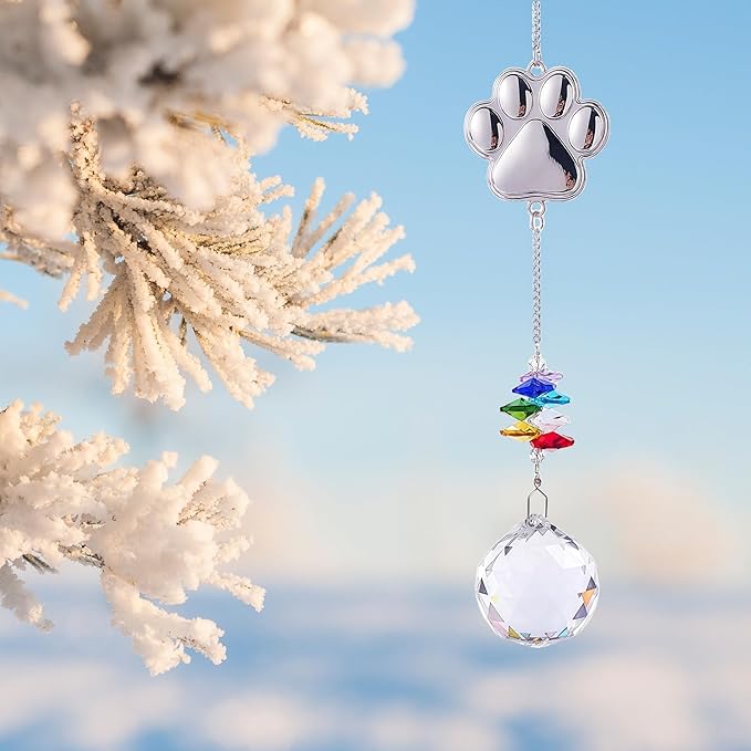 Pet Memorial Gifts Crystal Suncatcher: Dog Memorial Gifts, Loss of Dog Sympathy Gift, Pet Bereavement Ornament in Memory of Dog Cat- Paw Shape Keepsake for Dogs Puppy Passing Away Remembrance (Round)