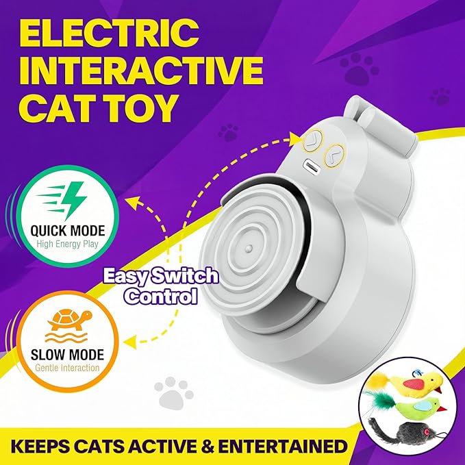 Interactive Cat Toys for Indoor Cats: Automatic Electric Flying Bird Feather & Mouse Wand, Rechargeable Electric Hanging Play Chase Exercise Moving Enrichment Toy for Bored Kittens and Adult Cats