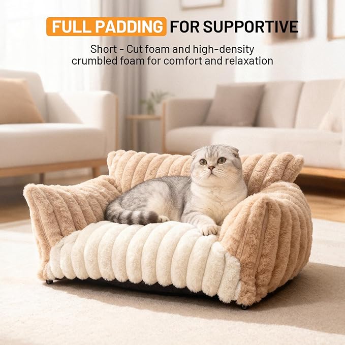 Pet Sofa Bed Washable - Cozy Supportive Cat Couch for Small Indoor Cat - Fluffy Puppy Dog Bed with Breathable Fabric