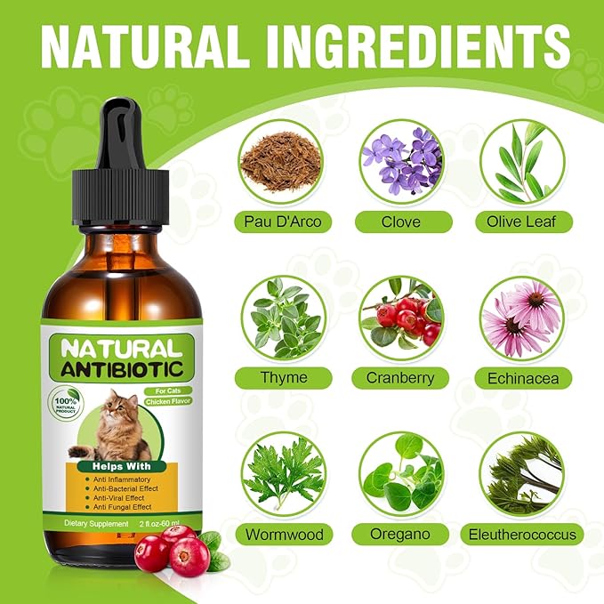 Natural Antibiotics for Cats,Cat Antibiotic,Cats Multivitamin,Immune Support,Supports Allergy Itch Relief,Cat Supplements,Allergy Support