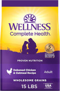 Wellness Complete Health Adult Dry Dog Food, Wholesome Grain Kibble, Natural, Chicken and Oatmeal Recipe, 15 lb Bag