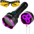 365nm Rechargeable UV Flashlight with Filter Lens, 30W Powerful Black Light, Ultraviolet UV Led Torch for Air Conditioner Leak Detection/Pet Urine Detection/Rocks Scorpion Hunting/Camping