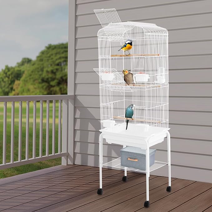 54 inch Large Parrot Bird Cage, Medium Small Bird Cage with Detachable Rolling Stand, Durable Wrought Iron Parakeet Cages for Parakeets Finches Canaries Lovebirds Cockatiels Budgies
