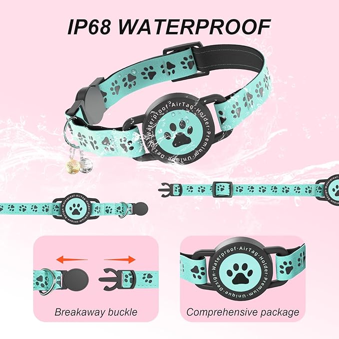 GPS Tracker for Cats, Waterproof GPS Cat Trackers Cats Collar with Bells, No Subscription, GPS Cat Collar, Adapt with Apple Find My (iOS Only) Finder Tag for Vehicles, Pets, Kids (Blue)
