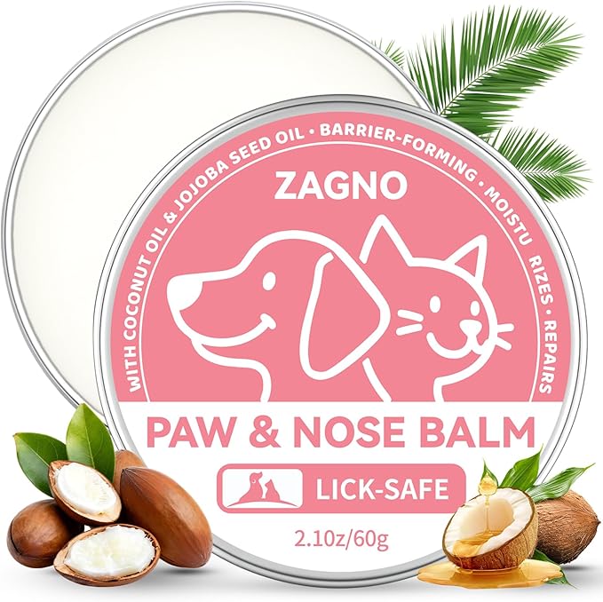 All-Natural Lick-Safe Dog Paw Balm With Coconut Oil |Fast Repair & Nourishment for Irritated Paw Pads & Nose | Cat Wax & Cream, Suitable for Dry, Cracked, and Irritated Noses | Hoof Care | 2.1 oz