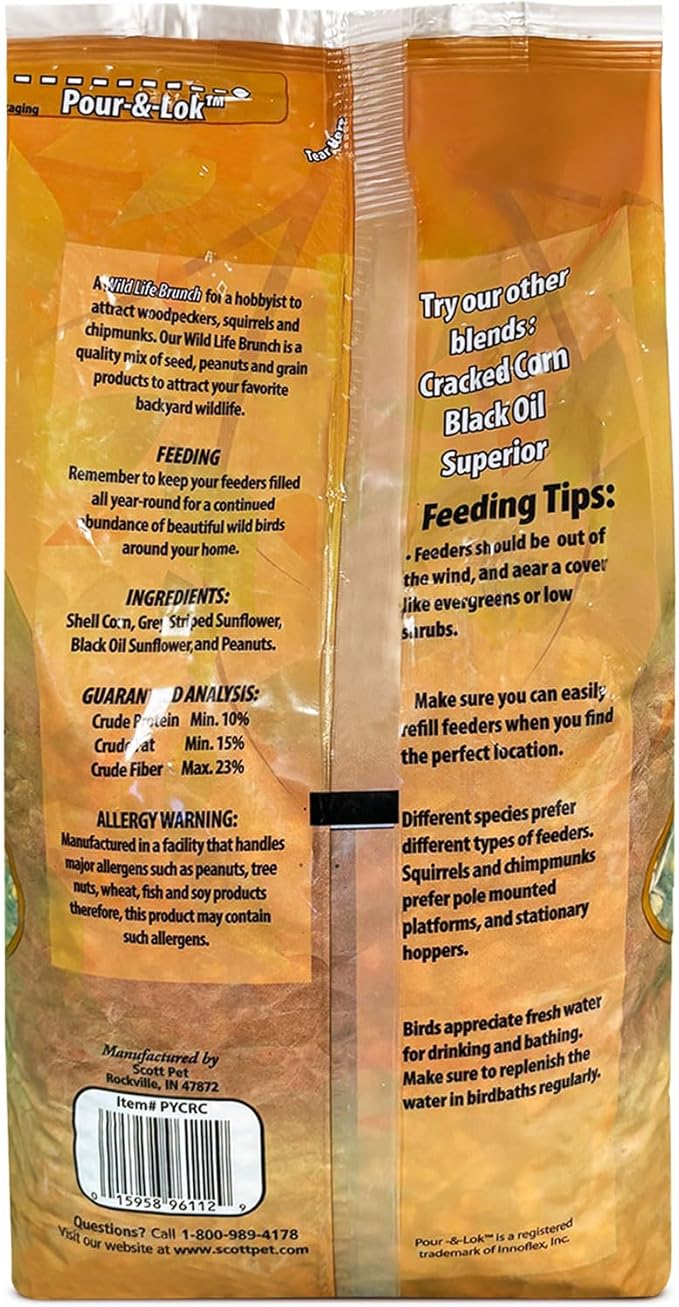 Scott Pet Wild Bird Seed, Wildlife Brunch Blend, 8.5 lbs Bag, Feed, Great for Platform Feeders, Food for Outside Wild Birds