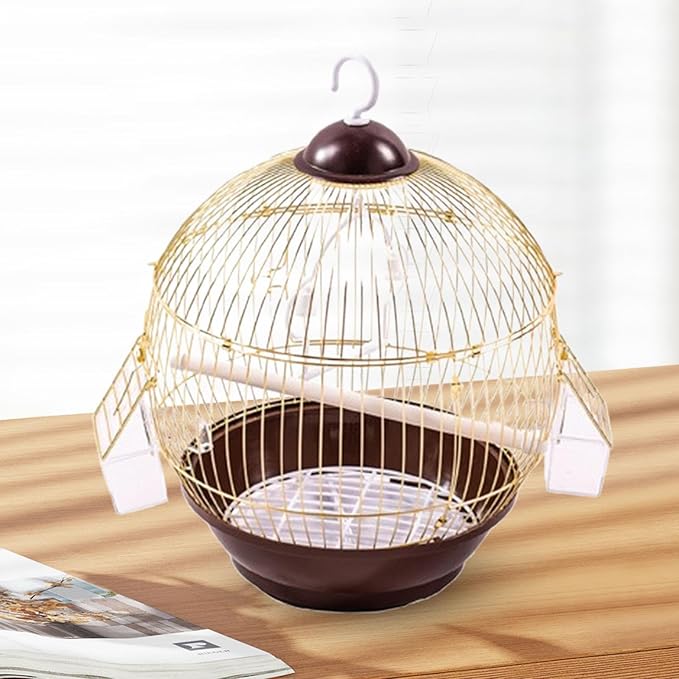 Cage Birdcage Pet House Metal with Food Cup Stand Cage Bird Cage for Budgies Cockatiels Parrot African Grey Conures, Gold