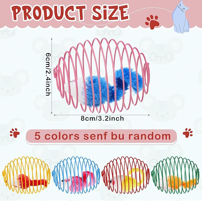 Jecery 5 Pcs Cat Spring Balls Toys Stretchable Rolling Balls Colorful Playful Coils Interactive Action Toy Caged Rats for Kitten Pet Supplies (Mouse,Bright Color)