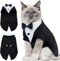 DENTRUN Cat Tuxedo Outfit, Sphynx Cat Costume Formal Suit with Bow Tie, Stylish Cat Shirt Fashion Apparel Fancy Clothes, Kitten Formal Attire Wedding Onesie Costume for Cats Only