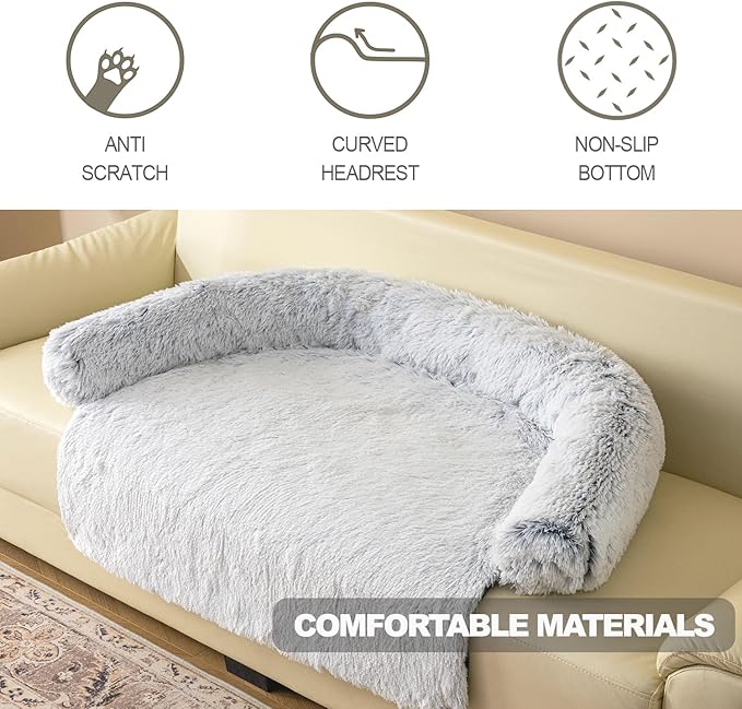Calming Dogs/Cats Bed Mats, Dog Pad Washable Removable Couch Cover, Plush Long Fur Mat for Pets, Waterproof Lining, Perfect for Small, Medium and Large Dogs and Cats (Gradient Gray, 31"x23")