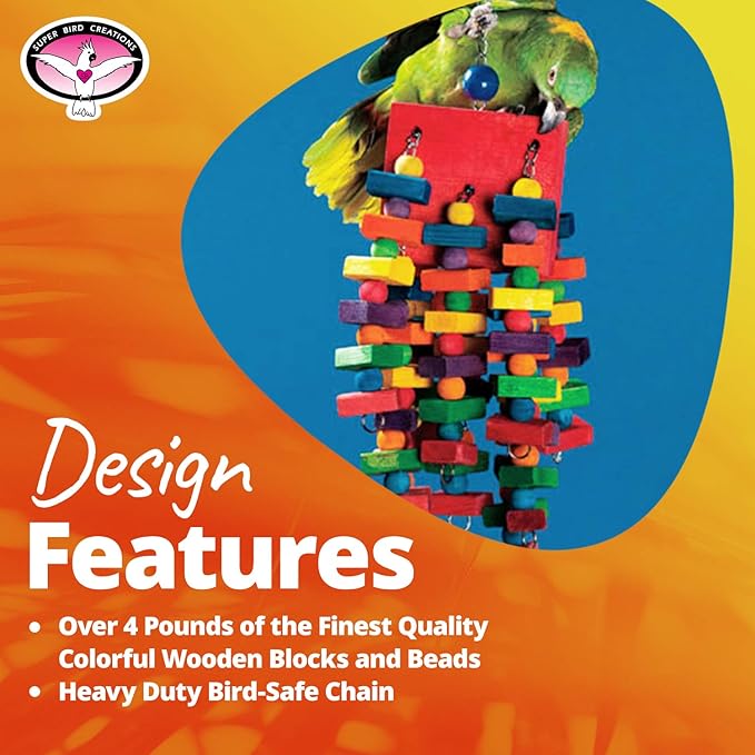 Super Bird Creations - SB439 Beakasaurus Bird Toy - Vibrant Bird Toy for Macaws, Parrots, Eclectus & African Greys with Chewable Elements - Perfect Toy for Beak Health - Large to XL Bird Size