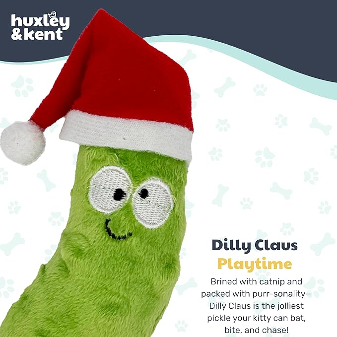 Huxley & Kent Plush Cat Toy - Holiday Interactive Catnip Toy for Cats & Kittens - Soft with Crinkle & Catnip - Fun Indoor Play - Dilly Claus