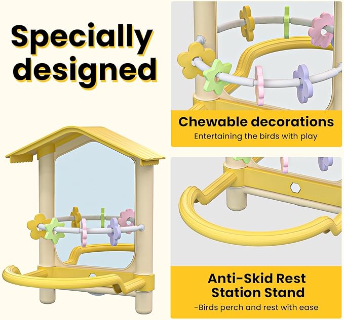 8.1 Inch Pet Bird Mirror with Perch Stand and Parakeet Chew Toys,Parrot Toys Bird Cage Decorative Accessory, Helps Birds Release Stress for Canaries Budgies Lovebirds Conures Cockatiels (Brown)