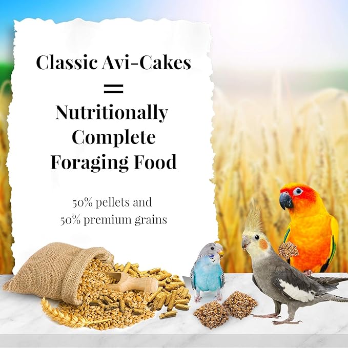 LAFEBER'S Classic Avi-Cakes Pet Bird Food, Made with Non-GMO and Human-Grade Ingredients, for Cockatiels Conures Parakeets (Budgies) Lovebirds, 20 lb