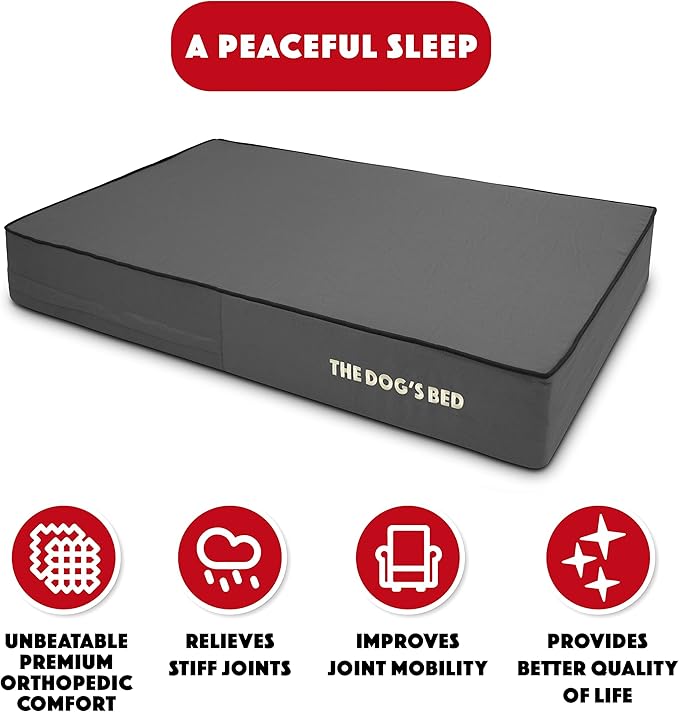 The Dog’s Bed Orthopedic Memory Foam Dog Bed Mattress, Oxford Fabric, Grey with Black Trim, Large, 6-Inch