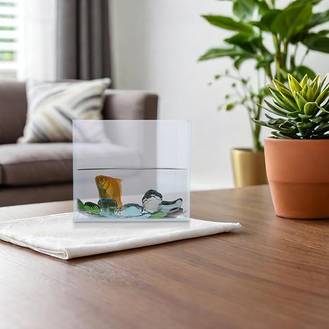 Mini Betta Fish Tank Desktop Aquarium 15x11x13 Cm Ultra- Glass Small Fish Bowl Space-Saving Design for Office