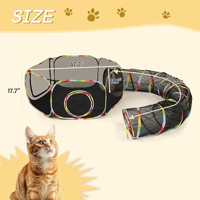 VINGLI Cat Tunnel, Outdoor Cat Enclosure, Large Catio, Outdoor Tunnels for Kittens with Storage Bag (Multi-Color, 2 in 1)
