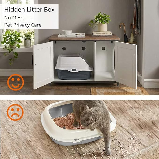 unipaws Extra Large Cat Litter Box Enclosure Furniture with Top Opening, XL Washroom Bench for Cats with Removable Divider, Jumbo Automatic Litter Box Cover and Hidden Cat Box