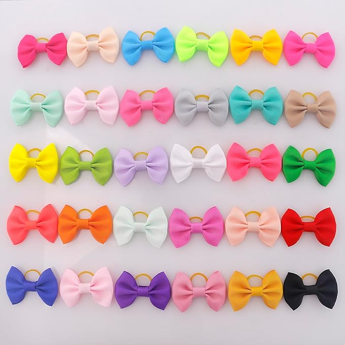Dog Hair Bows Puppy Hair Bows Small Mini Rubber Bands Pet Grooming Accessories 60pcs (30 Pairs)