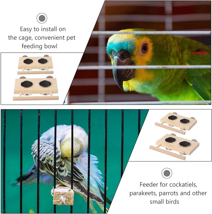 PRETYZOOM 2pcs Parrot Food Bowl Stainless Steel Bird Cage Accessories Feeding Cups with Stand Small and Large for Pet Bird Feeding and Watering Supplies