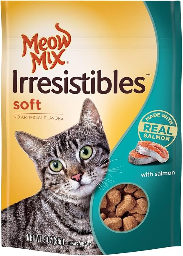 Meow Mix Irresistibles Soft Cat Treats Made with Real Salmon,3 Oz. Pouch,(Pack of 10)