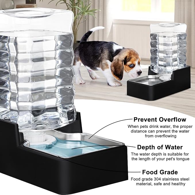 RIZZARI Stainless Steel Pet Water Feeder: 8L Gravity Waterer, Leak-Proof Auto Refill - Anti-Tip Stay-Put Base - No Power Needed - Easy Clean - for 20-35 lb Dogs - Home/Kitchen/Living Room