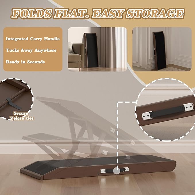 Dog Ramp for Couch - 4-Level Adjustable (8.6"-20.9") & Wider Foldable Pet Ramp for Small Dogs, Non-Slip EVA Mat with Glow Strips, Solid Birchwood Supports 200Lbs