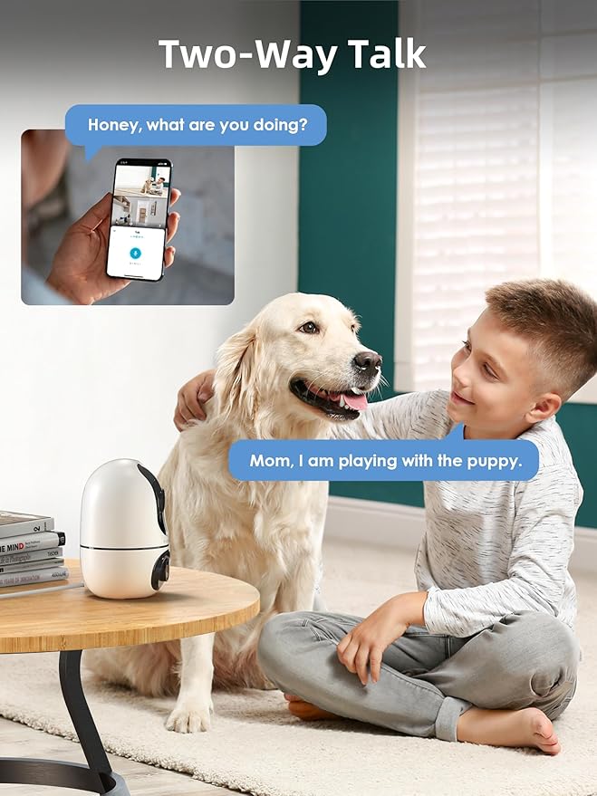 VIRTAVO Pet Camera Indoor for Dogs & Cats, 360° PTZ Pet Monitor with Motion Tracking, Dual‑Lens, 2‑Way Audio, Night Vision, No Subscription, Wi‑Fi 6 (2.4GHz/5GHz), SD & Cloud Storage