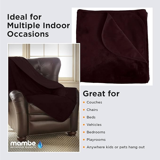Mambe Silky Waterproof Throw for Protecting Furniture Bed Couch from Stains Caused by Dogs, Cats, Incontinence. Soft, Washable, Reversible. (Size Small 2-Pack 30x35 inches, Color Merlot)