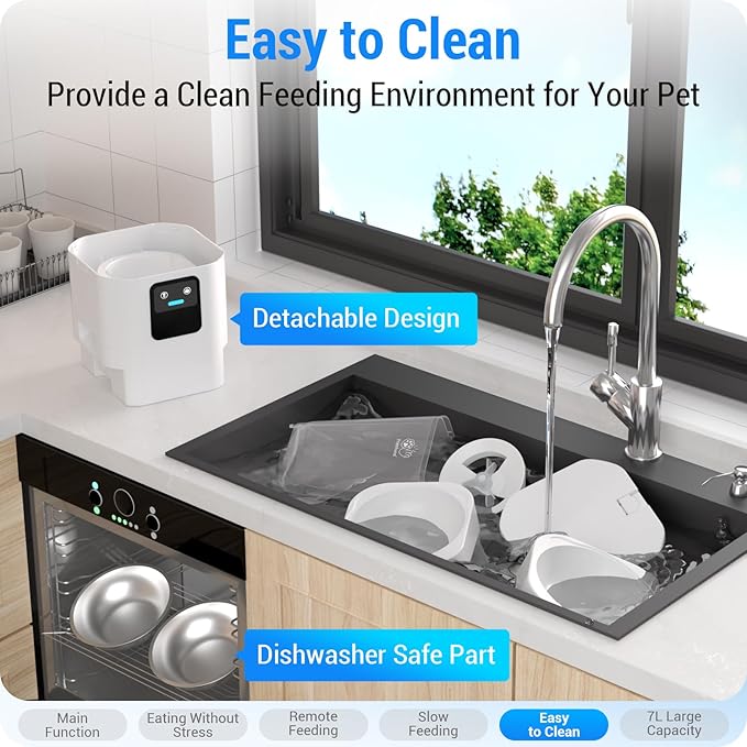 Automatic Cat Feeder 2 Cats with Slow Feed: Dual Automatic Dog Feeder with 5G WiFi, Cat Food Dispenser with APP Control for Multiple Pets, Detachable for Easy Clean, Double Pet Bowl - 29 Cup