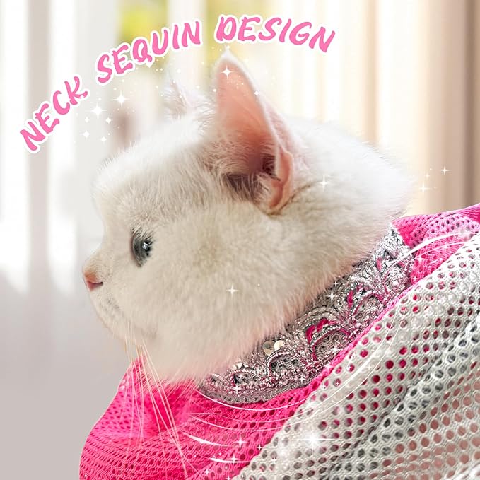 Cinf Cat Bathing Bag, Breathable Mesh Anti Scratch Adjustable Cat Grooming Bag for Nail Trimming, Bathing Soft Cat Washing Bag(Pink) L