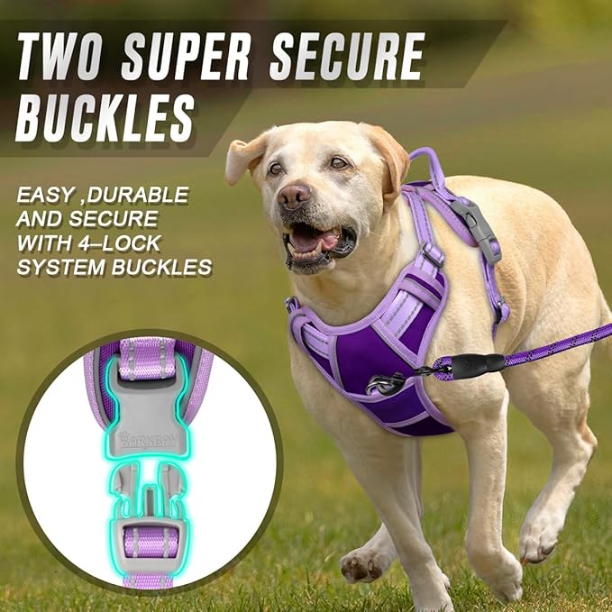 BARKBAY No Pull Dog Harness Front Clip Heavy Duty Reflective Easy Control Handle for Large Dog Walking(Violet Purple & Purple,M)